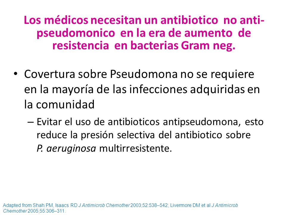 Los médicos necesitan un antibiotico no anti-pseudomonico en la era de aumento de resistencia en bacterias Gram neg.