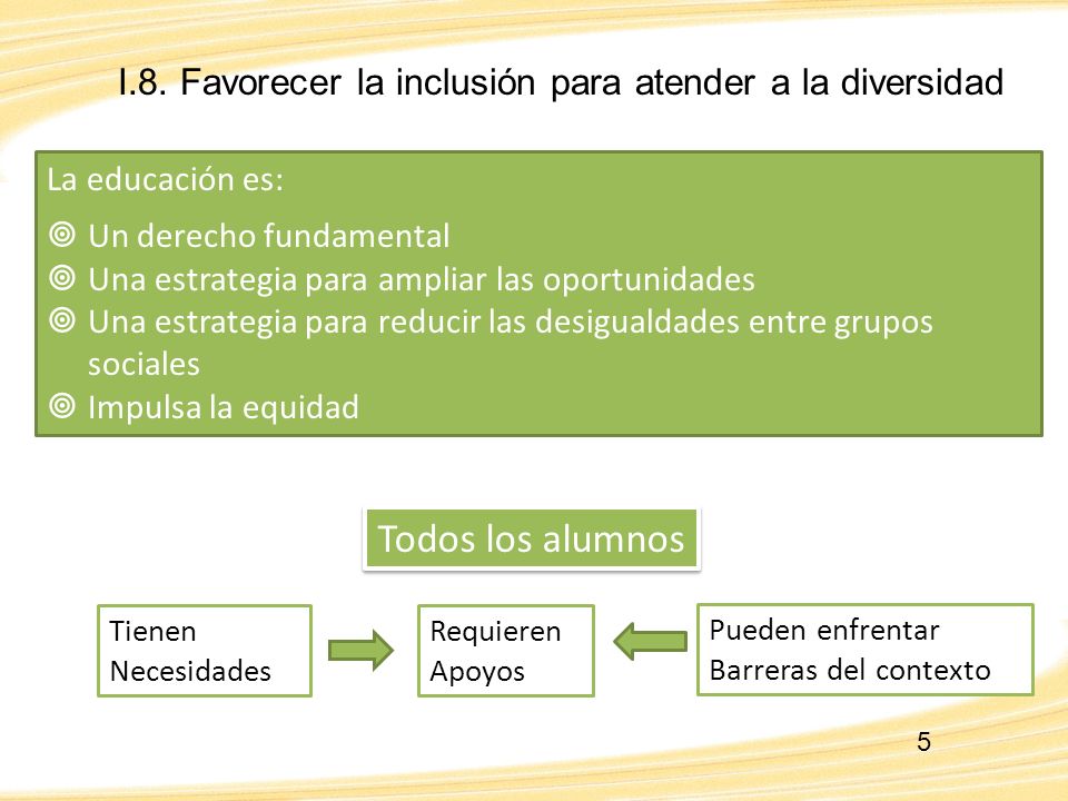 I.8. Favorecer la inclusión para atender a la diversidad