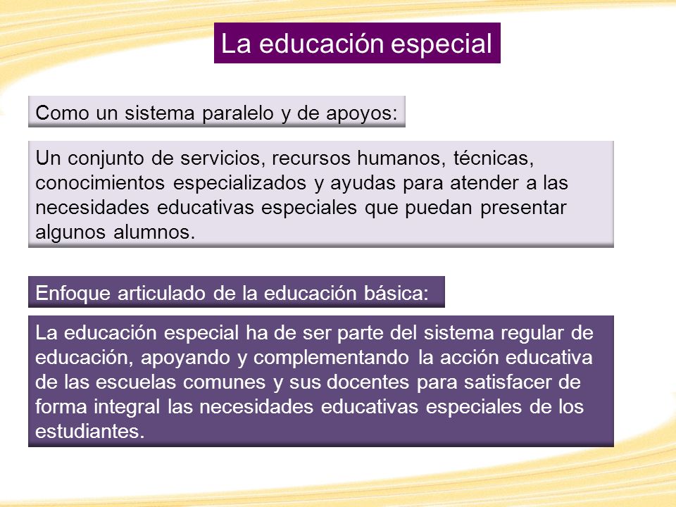 La educación especial Como un sistema paralelo y de apoyos: