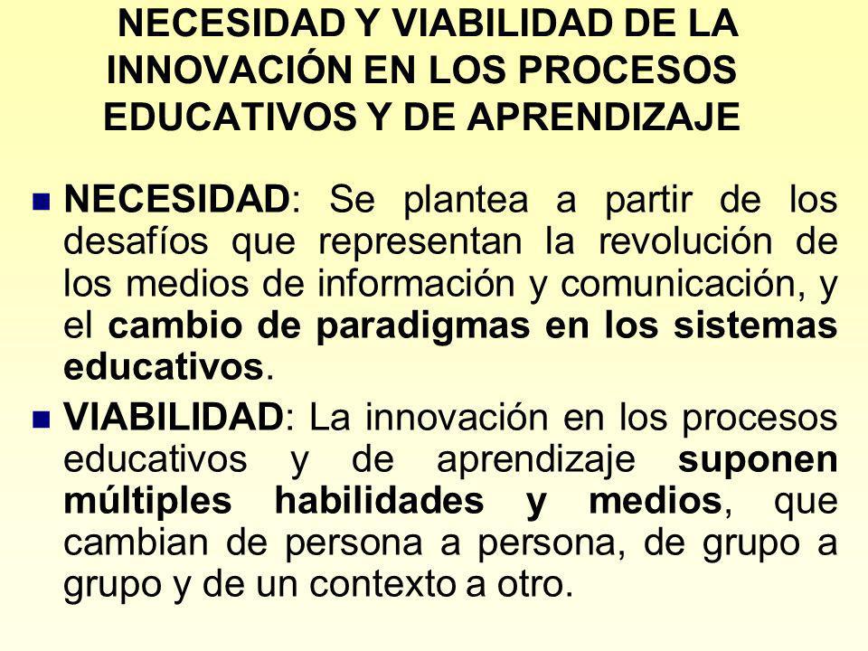 NECESIDAD Y VIABILIDAD DE LA INNOVACIÓN EN LOS PROCESOS EDUCATIVOS Y DE APRENDIZAJE