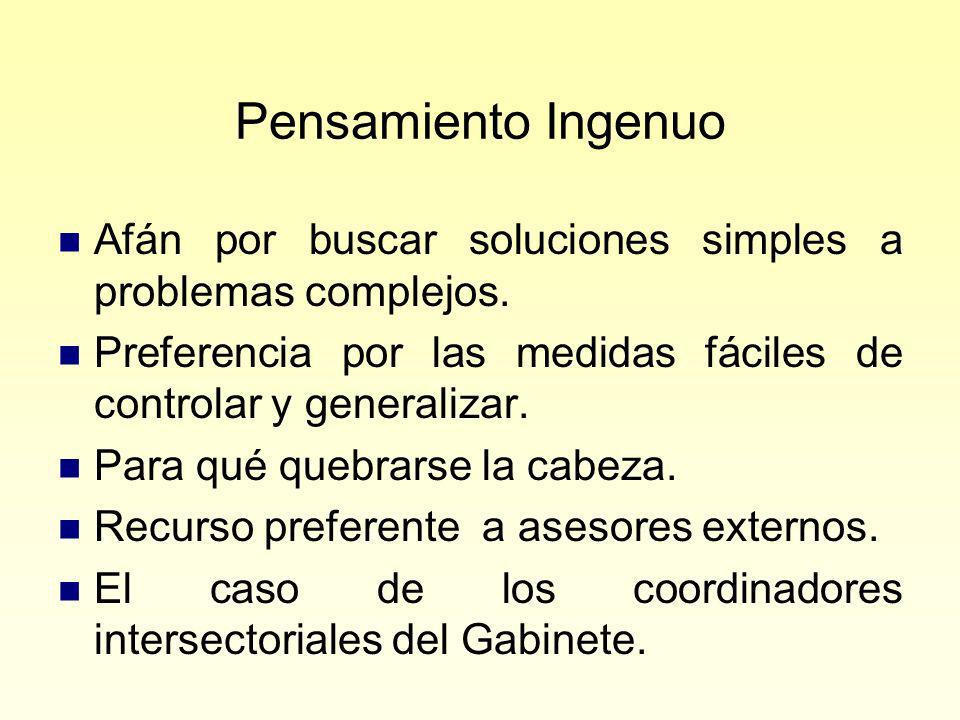 Pensamiento Ingenuo Afán por buscar soluciones simples a problemas complejos. Preferencia por las medidas fáciles de controlar y generalizar.
