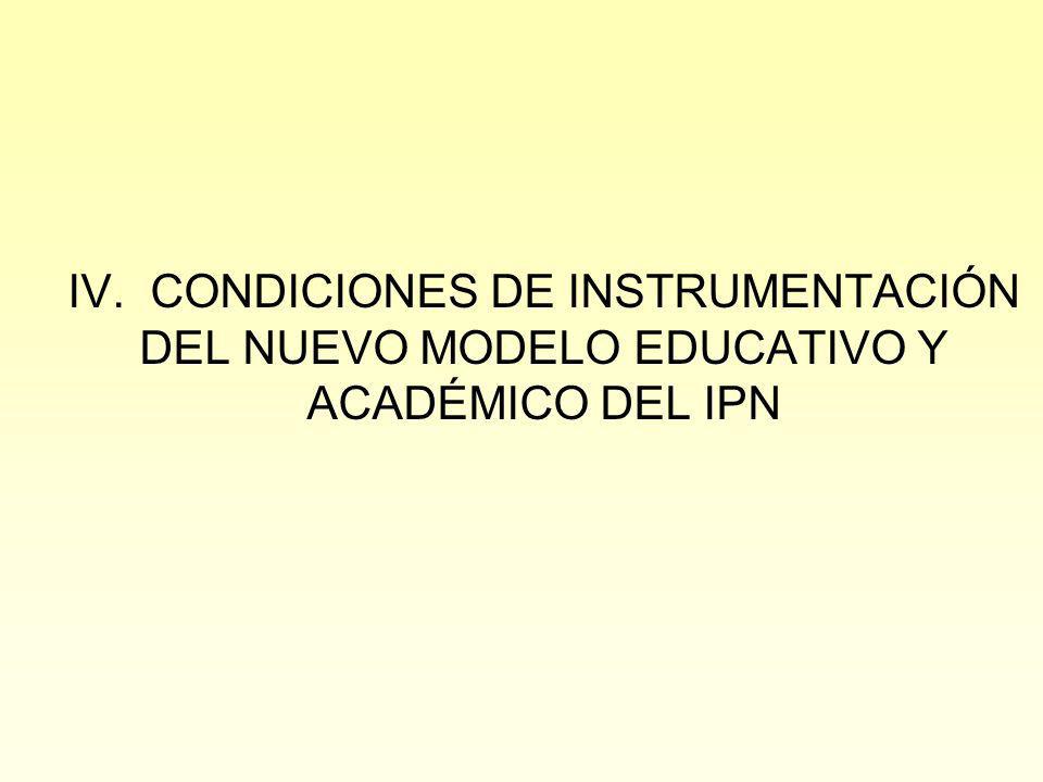 IV. CONDICIONES DE INSTRUMENTACIÓN DEL NUEVO MODELO EDUCATIVO Y ACADÉMICO DEL IPN
