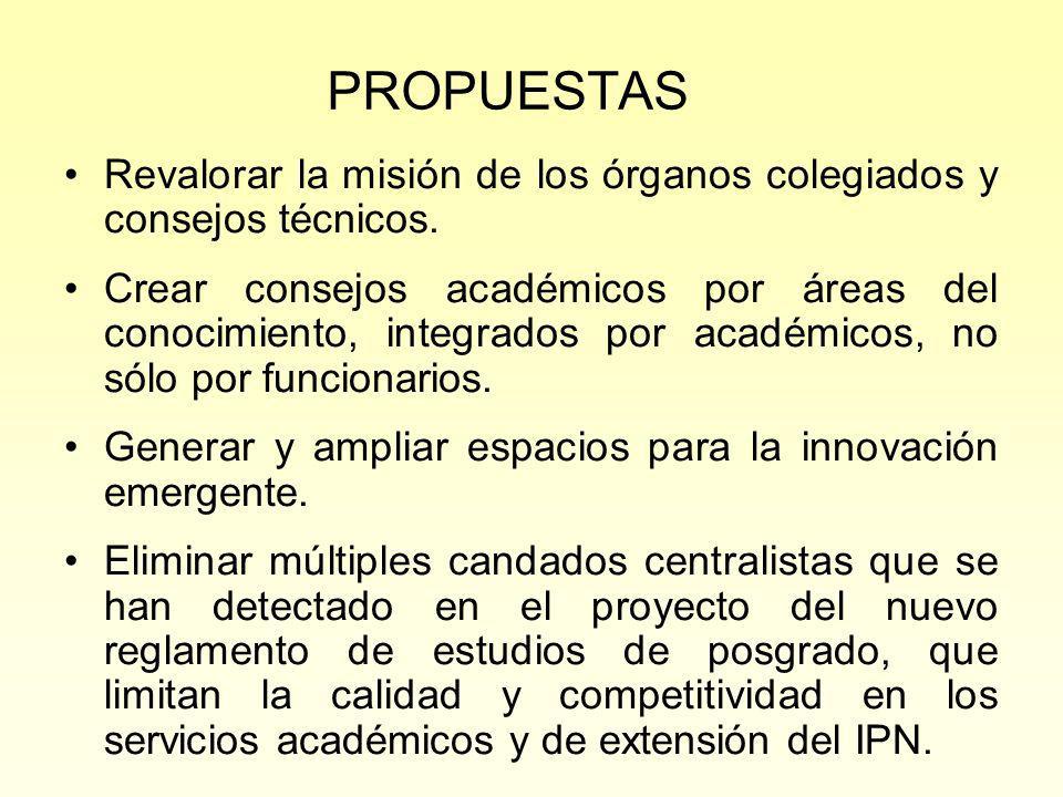 PROPUESTAS Revalorar la misión de los órganos colegiados y consejos técnicos.