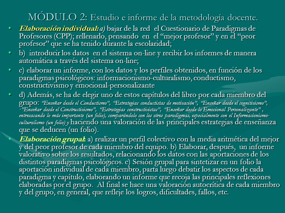 MÓDULO 2: Estudio e informe de la metodología docente.