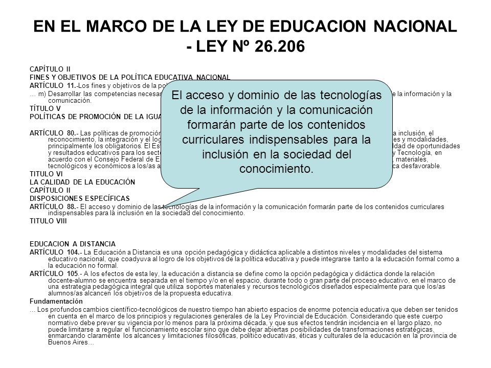 EN EL MARCO DE LA LEY DE EDUCACION NACIONAL - LEY Nº