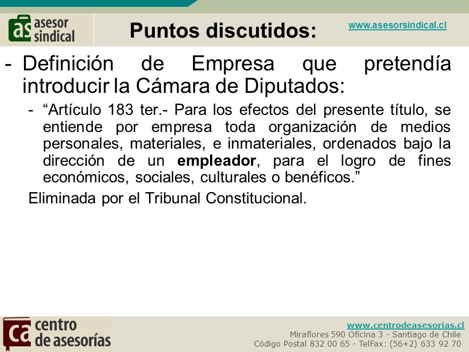 Definición de Empresa que pretendía introducir la Cámara de Diputados: