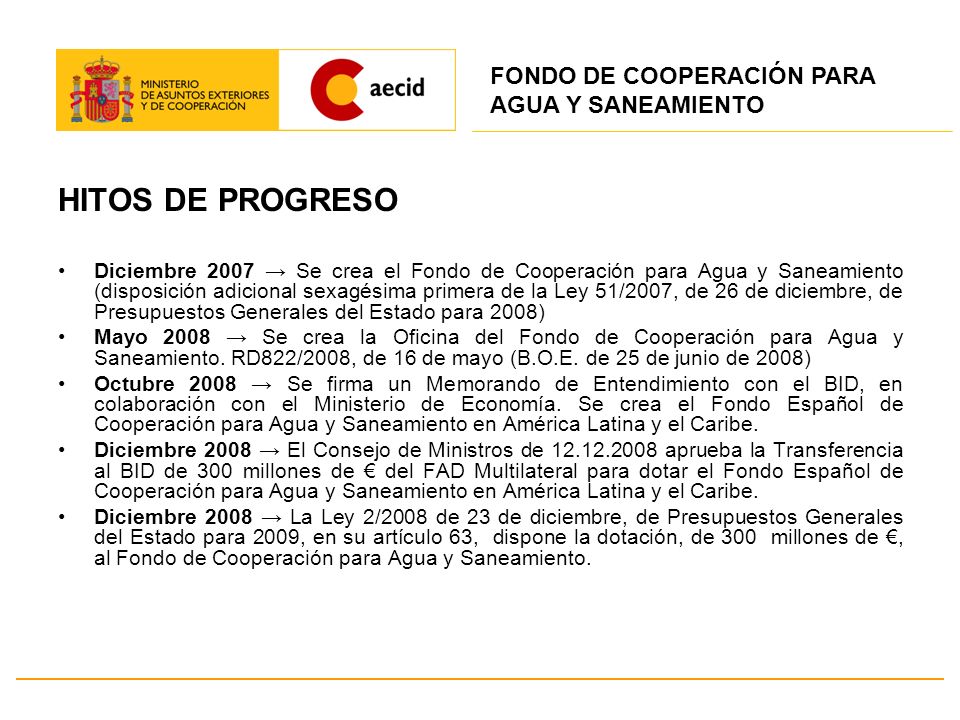 HITOS DE PROGRESO FONDO DE COOPERACIÓN PARA AGUA Y SANEAMIENTO