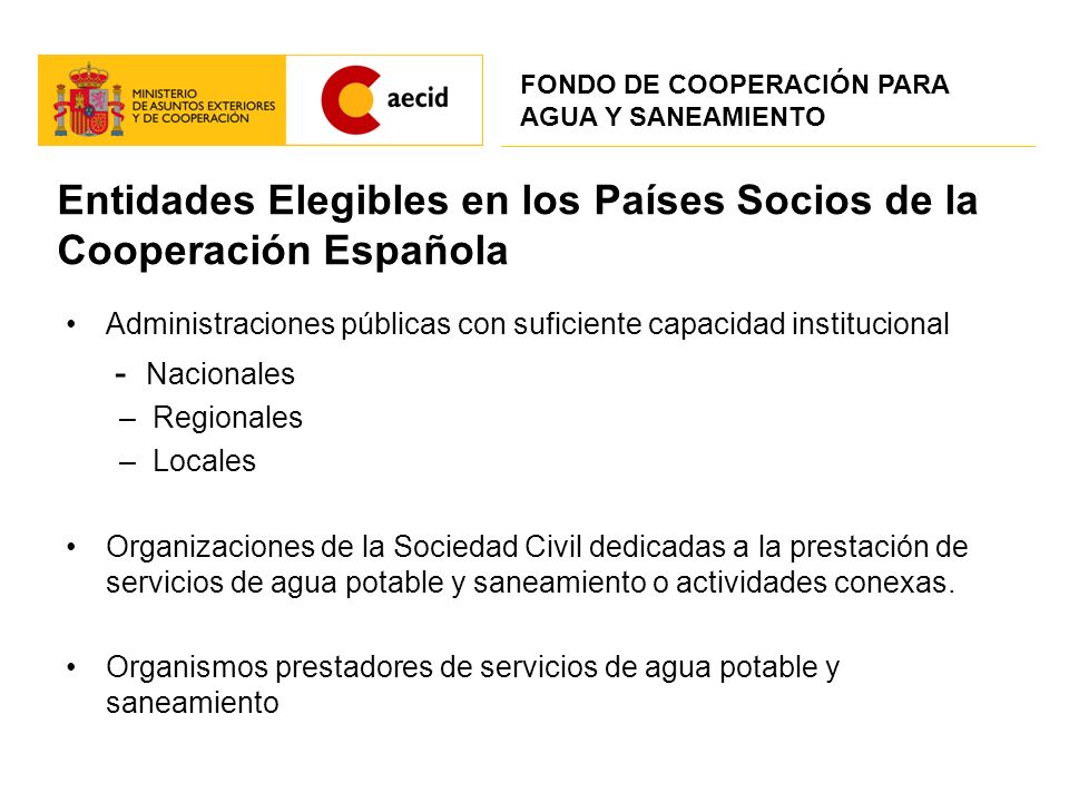 Entidades Elegibles en los Países Socios de la Cooperación Española