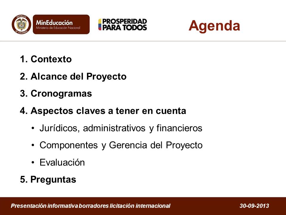 Agenda Contexto Alcance del Proyecto Cronogramas