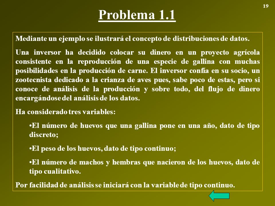 19 Problema 1.1. Mediante un ejemplo se ilustrará el concepto de distribuciones de datos.
