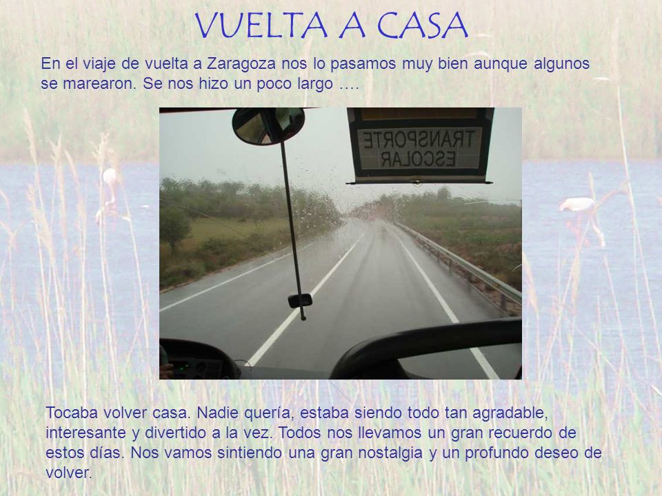 VUELTA A CASA En el viaje de vuelta a Zaragoza nos lo pasamos muy bien aunque algunos se marearon. Se nos hizo un poco largo ….