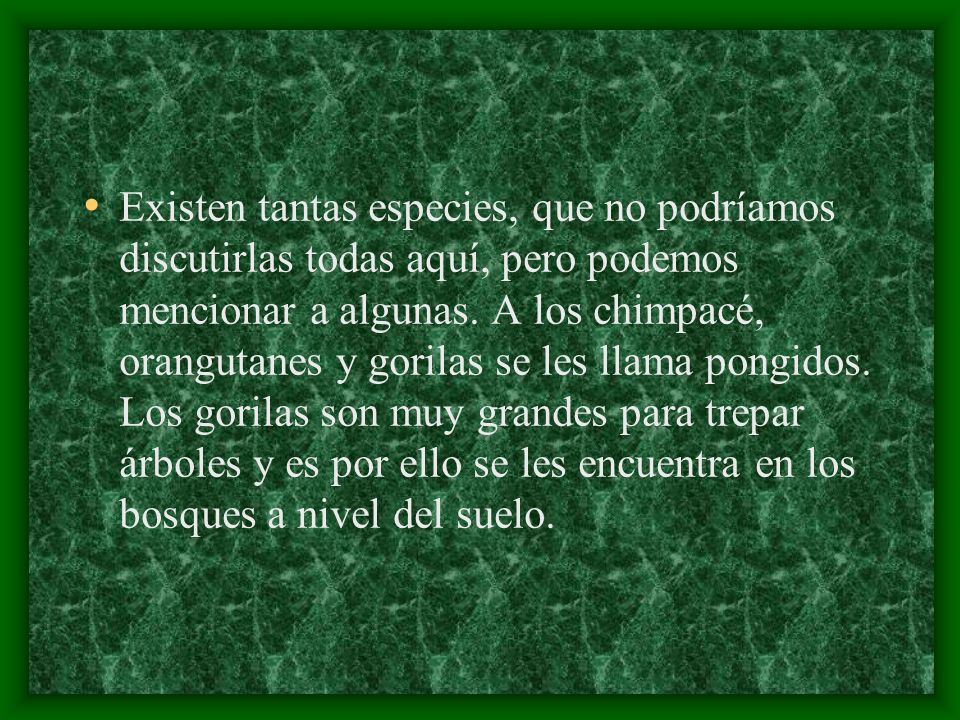 Existen tantas especies, que no podríamos discutirlas todas aquí, pero podemos mencionar a algunas.