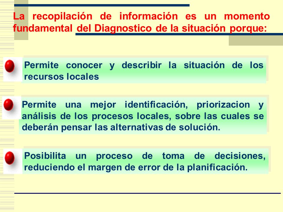 La recopilación de información es un momento fundamental del Diagnostico de la situación porque: