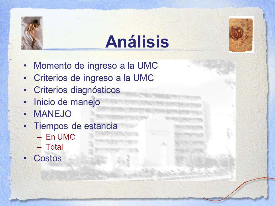 Análisis Momento de ingreso a la UMC Criterios de ingreso a la UMC