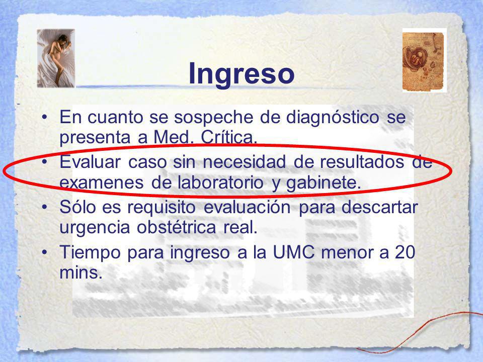 Ingreso En cuanto se sospeche de diagnóstico se presenta a Med. Crítica.