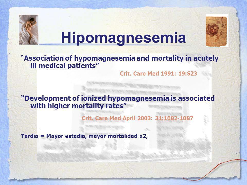 Hipomagnesemia Association of hypomagnesemia and mortality in acutely ill medical patients Crit. Care Med 1991: 19:S23.