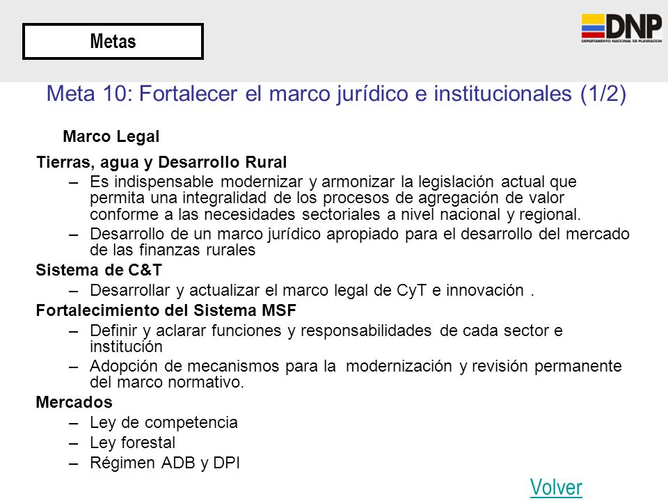 Meta 10: Fortalecer el marco jurídico e institucionales (1/2)