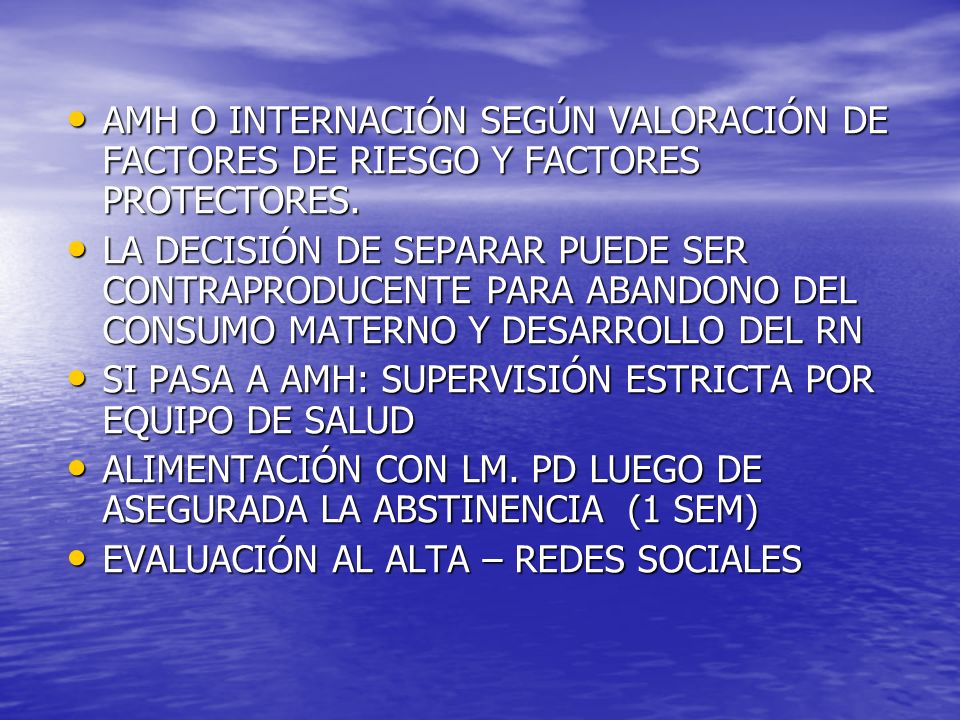AMH O INTERNACIÓN SEGÚN VALORACIÓN DE FACTORES DE RIESGO Y FACTORES PROTECTORES.