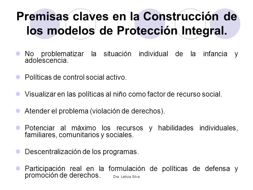 Premisas claves en la Construcción de los modelos de Protección Integral.