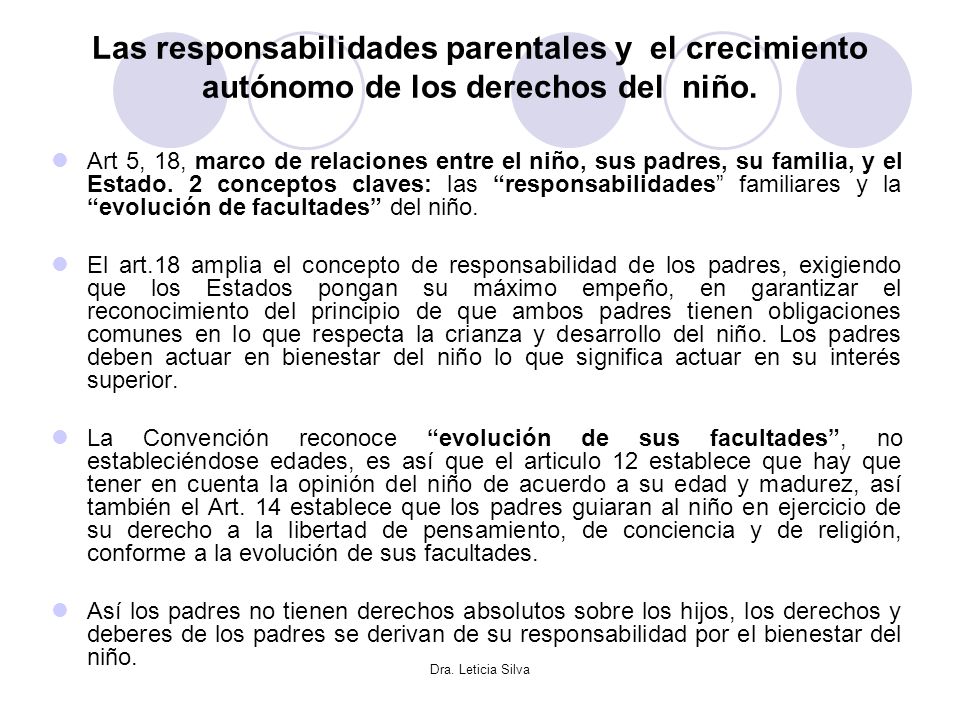 Las responsabilidades parentales y el crecimiento autónomo de los derechos del niño.