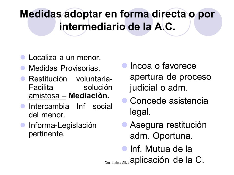 Medidas adoptar en forma directa o por intermediario de la A.C.