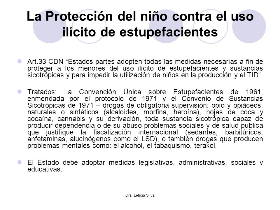 La Protección del niño contra el uso ilícito de estupefacientes
