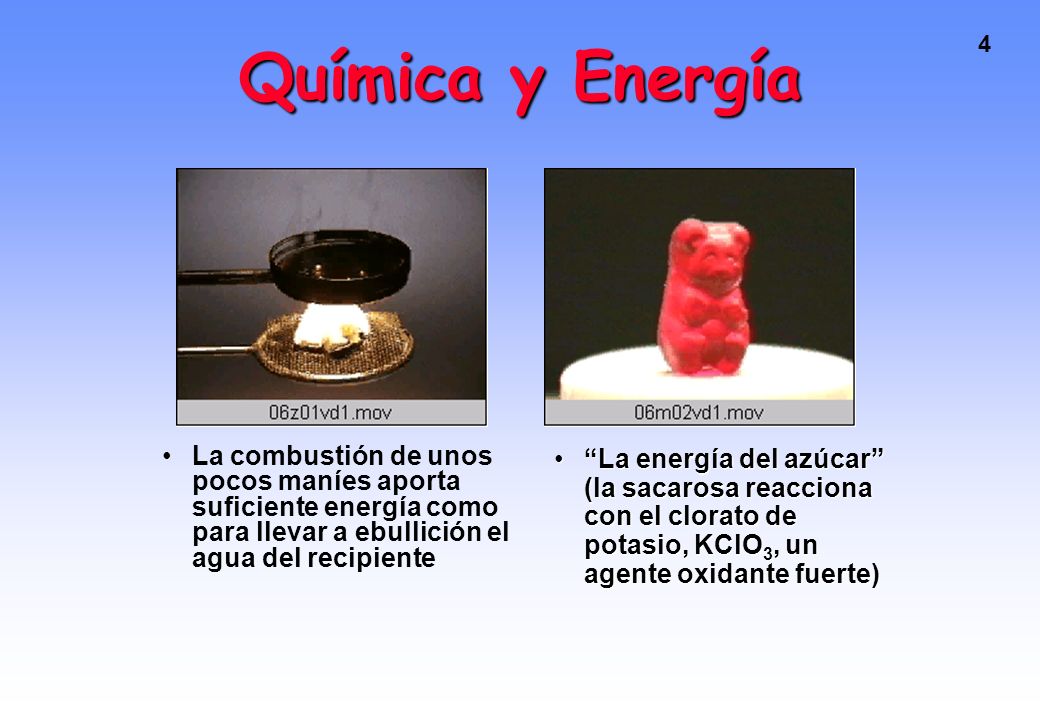 Química y Energía La combustión de unos pocos maníes aporta suficiente energía como para llevar a ebullición el agua del recipiente.