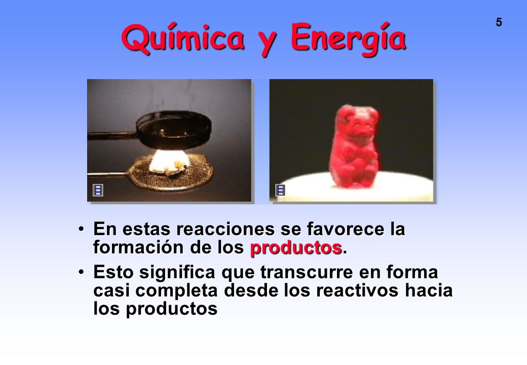 Química y Energía En estas reacciones se favorece la formación de los productos.