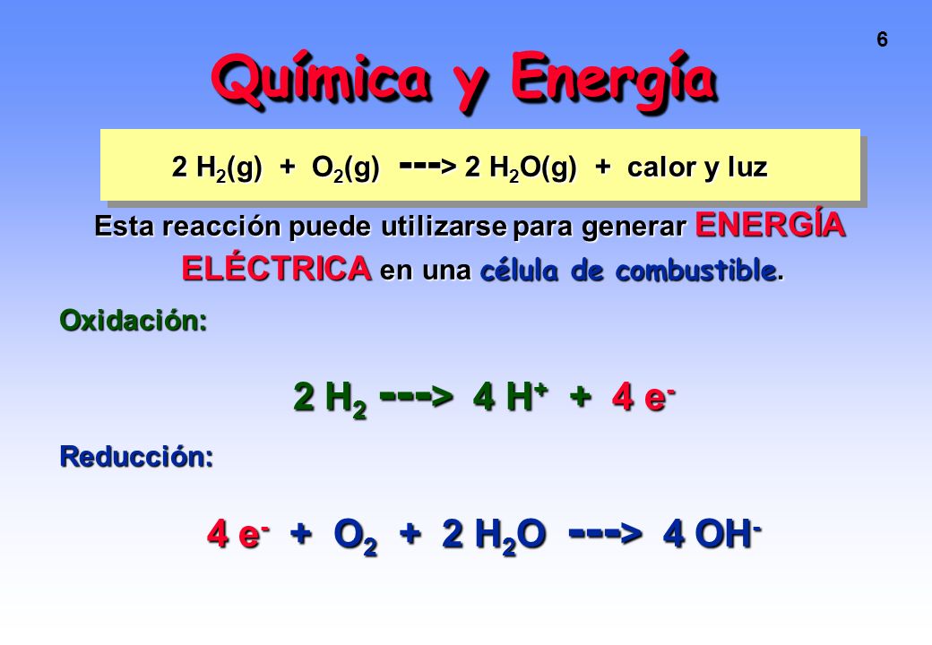 2 H2(g) + O2(g) ---> 2 H2O(g) + calor y luz