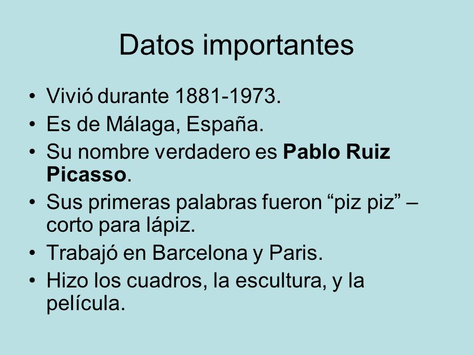 Datos importantes Vivió durante Es de Málaga, España.