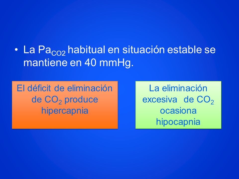 La PaCO2 habitual en situación estable se mantiene en 40 mmHg.