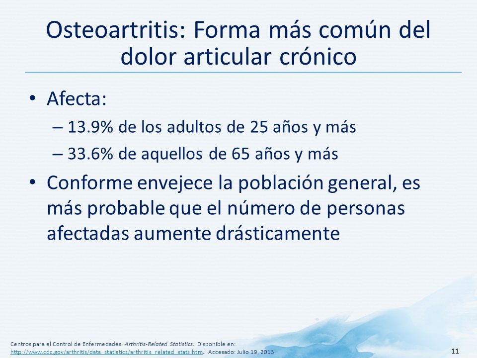 Osteoartritis: Forma más común del dolor articular crónico