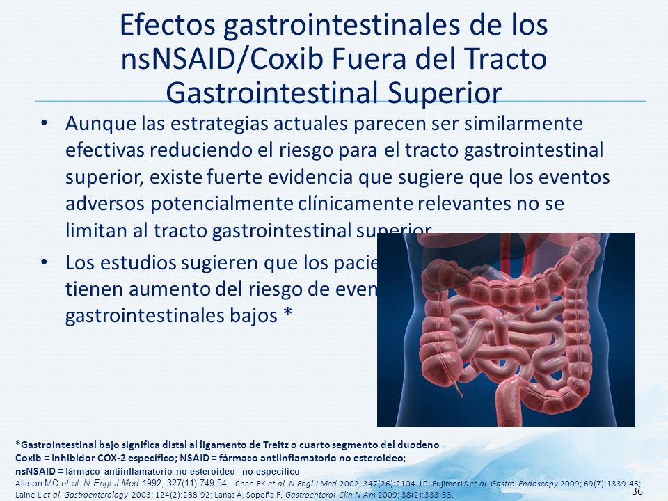 Efectos gastrointestinales de los nsNSAID/Coxib Fuera del Tracto Gastrointestinal Superior