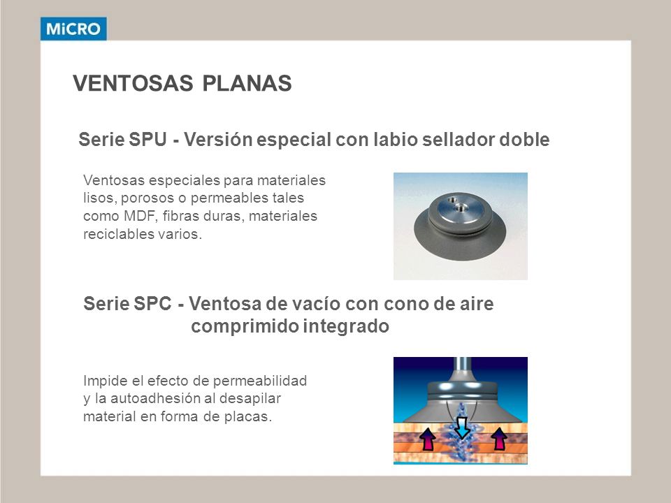 VENTOSAS PLANAS Serie SPU - Versión especial con labio sellador doble