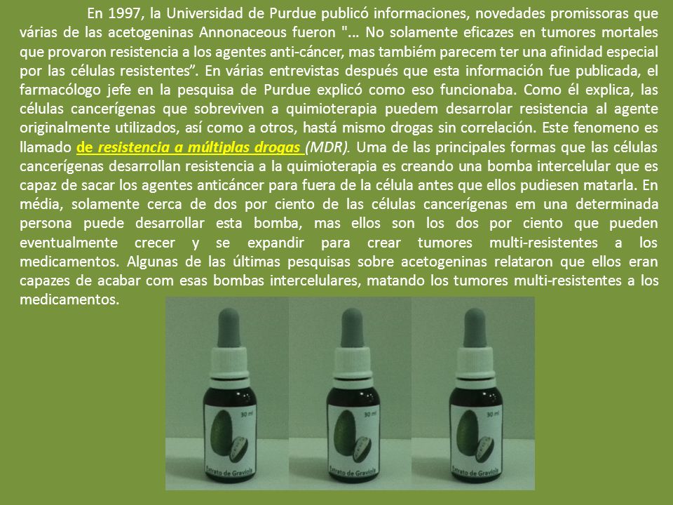 En 1997, la Universidad de Purdue publicó informaciones, novedades promissoras que várias de las acetogeninas Annonaceous fueron ...