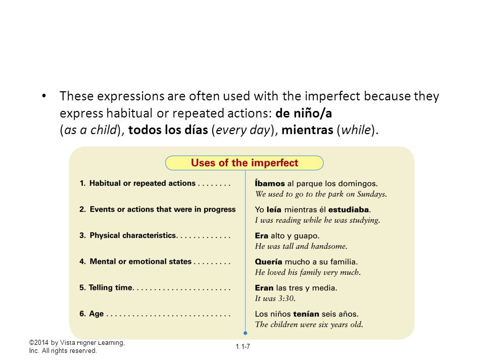 These expressions are often used with the imperfect because they express habitual or repeated actions: de niño/a (as a child), todos los días (every day), mientras (while).
