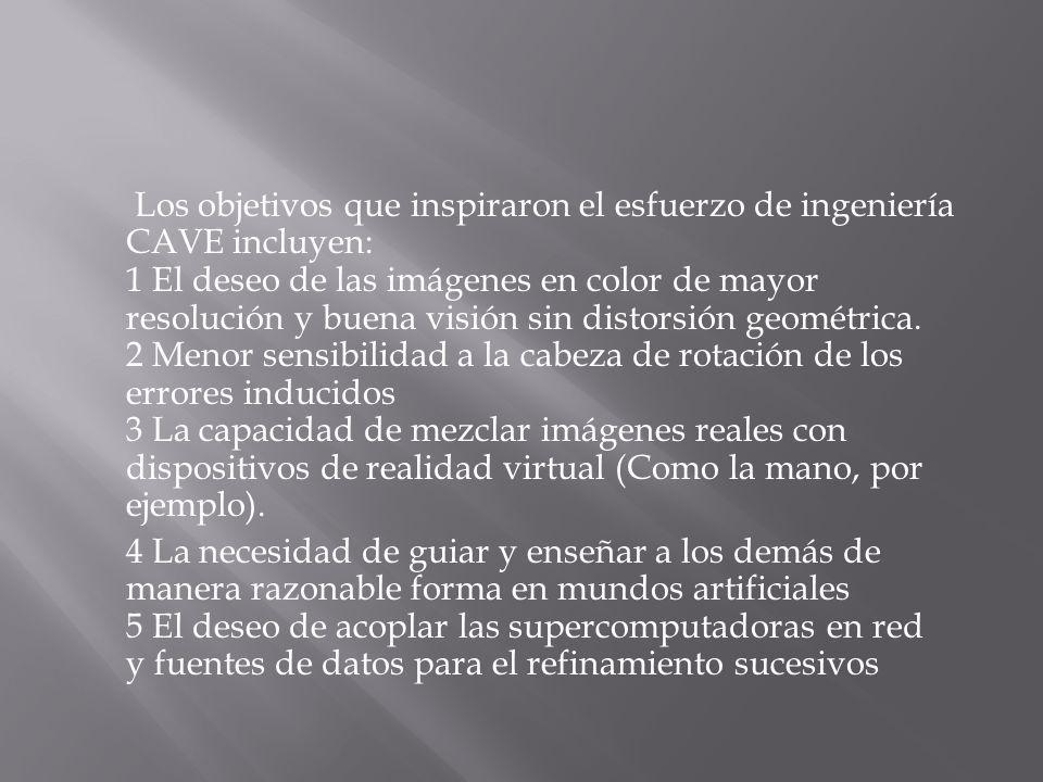 Los objetivos que inspiraron el esfuerzo de ingeniería CAVE incluyen: 1 El deseo de las imágenes en color de mayor resolución y buena visión sin distorsión geométrica.