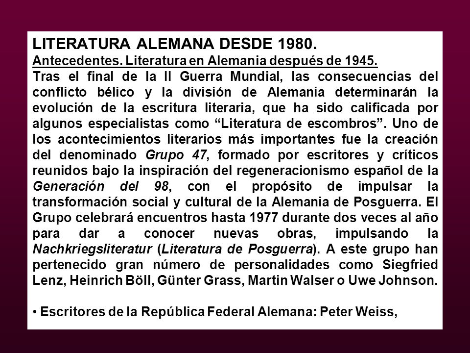 LITERATURA ALEMANA DESDE 1980.