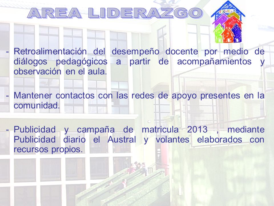 AREA LIDERAZGO Retroalimentación del desempeño docente por medio de diálogos pedagógicos a partir de acompañamientos y observación en el aula.