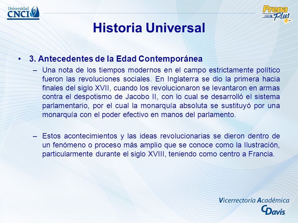Historia Universal 3. Antecedentes de la Edad Contemporánea