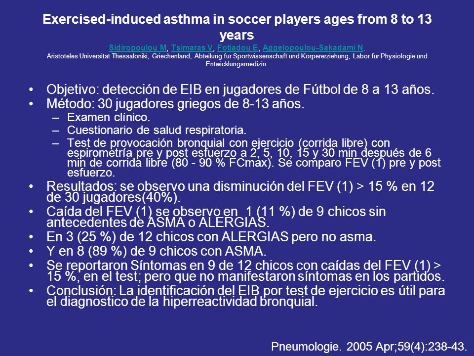 Objetivo: detección de EIB en jugadores de Fútbol de 8 a 13 años.