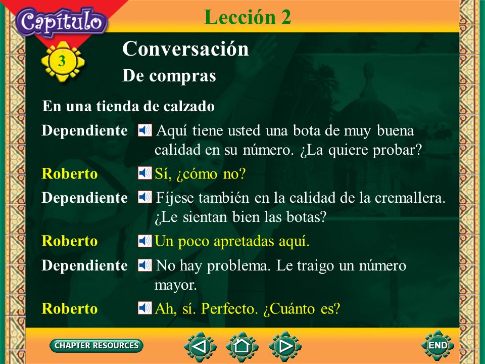 Lección 2 Conversación De compras En una tienda de calzado