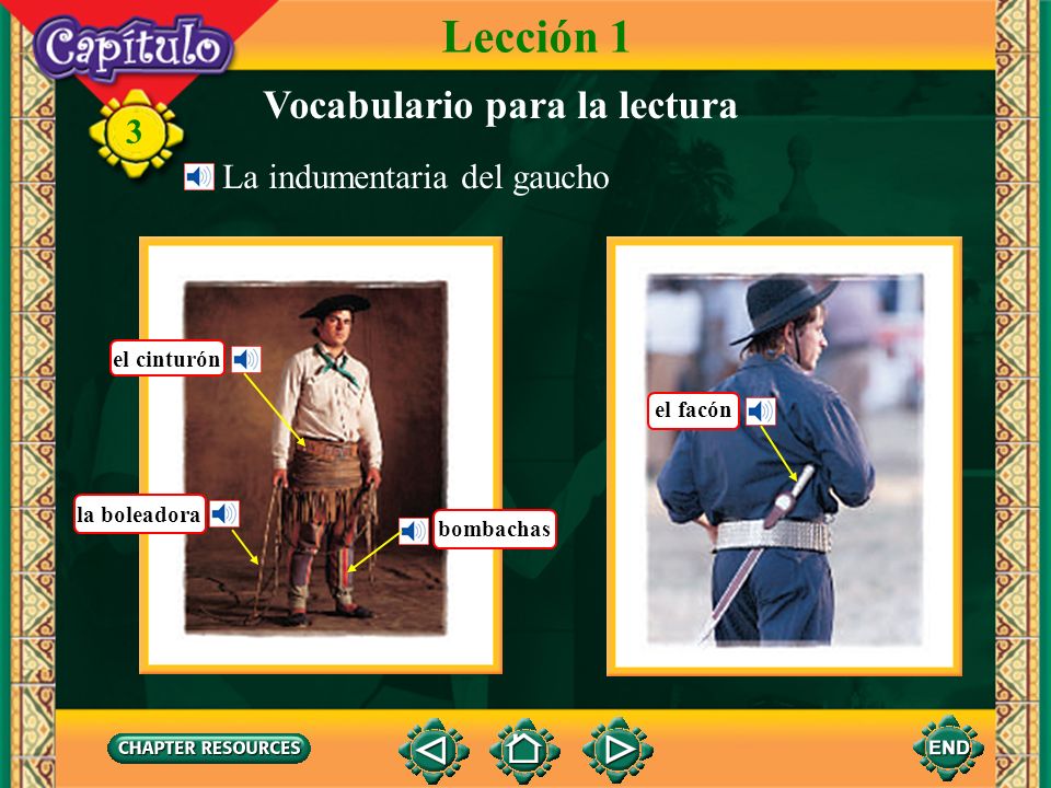 Lección 1 Vocabulario para la lectura La indumentaria del gaucho