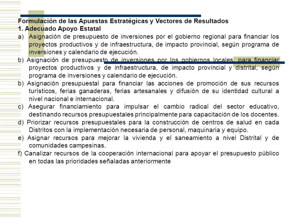 Formulación de las Apuestas Estratégicas y Vectores de Resultados