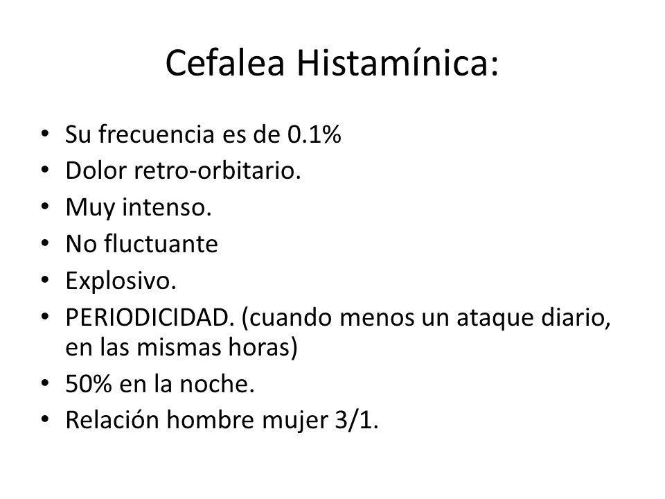 Cefalea Histamínica: Su frecuencia es de 0.1% Dolor retro-orbitario.