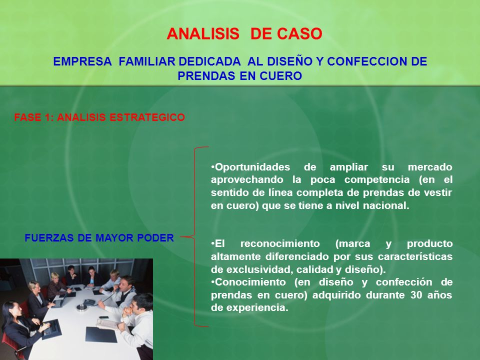 ANALISIS DE CASO EMPRESA FAMILIAR DEDICADA AL DISEÑO Y CONFECCION DE PRENDAS EN CUERO. FASE 1: ANALISIS ESTRATEGICO.