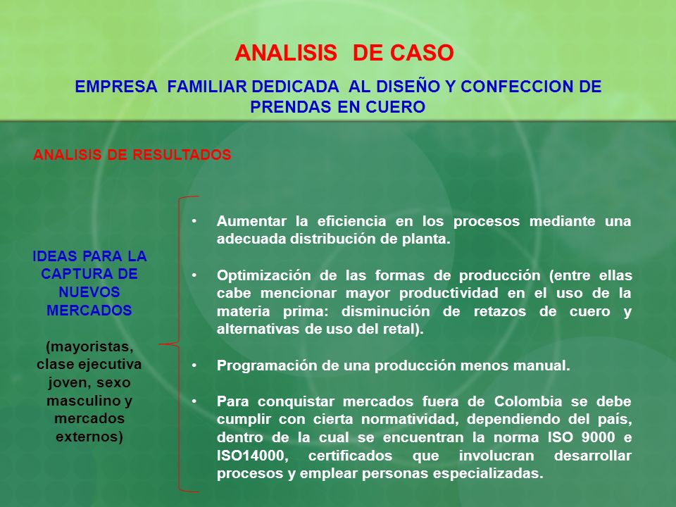 ANALISIS DE CASO EMPRESA FAMILIAR DEDICADA AL DISEÑO Y CONFECCION DE PRENDAS EN CUERO. ANALISIS DE RESULTADOS.