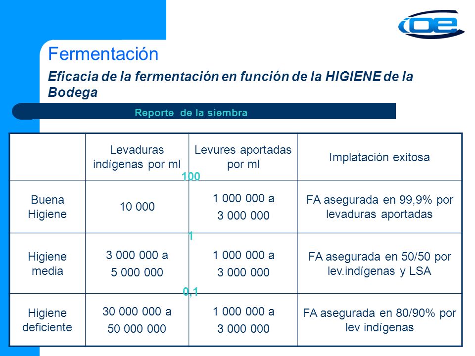 Fermentación Eficacia de la fermentación en función de la HIGIENE de la Bodega. Reporte de la siembra.