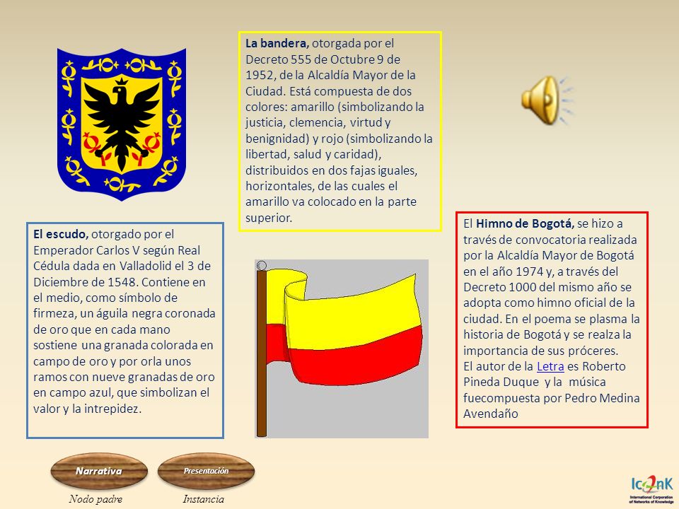 La bandera, otorgada por el Decreto 555 de Octubre 9 de 1952, de la Alcaldía Mayor de la Ciudad. Está compuesta de dos colores: amarillo (simbolizando la justicia, clemencia, virtud y benignidad) y rojo (simbolizando la libertad, salud y caridad), distribuidos en dos fajas iguales, horizontales, de las cuales el amarillo va colocado en la parte superior.