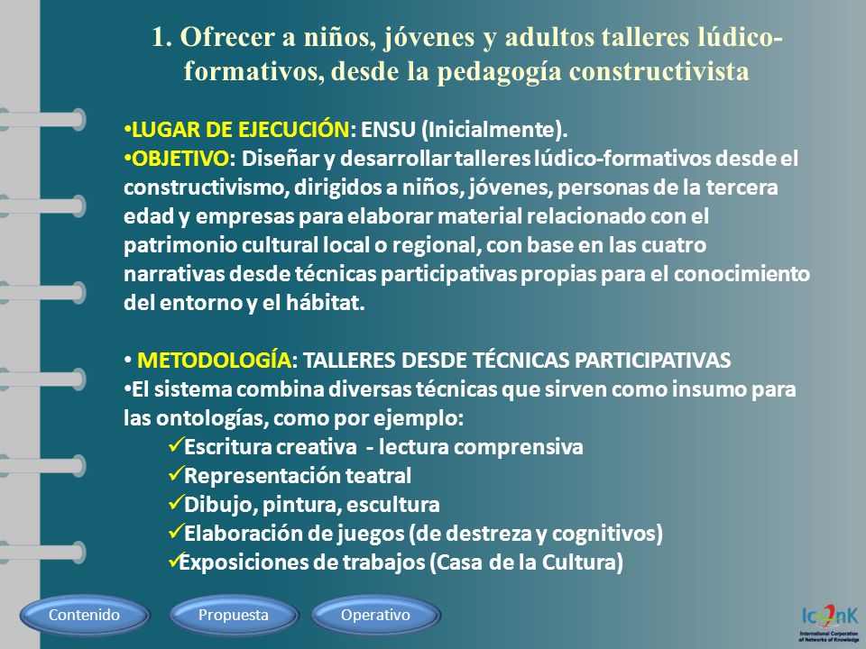 1. Ofrecer a niños, jóvenes y adultos talleres lúdico-formativos, desde la pedagogía constructivista
